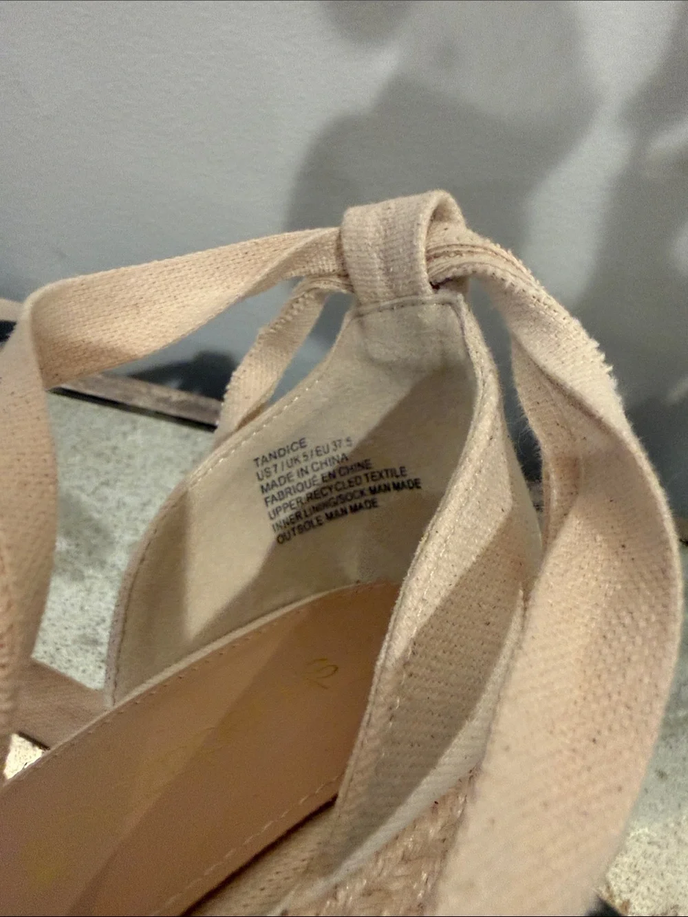 Shoe Dazzle Beige Canvas Lace-Up Espadrille Platforms